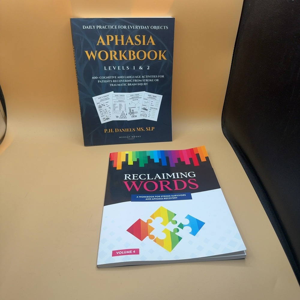 (2) MedSLP Books Aphasia Workbook Levels 1-2 Stroke Recovery 2-Pack
